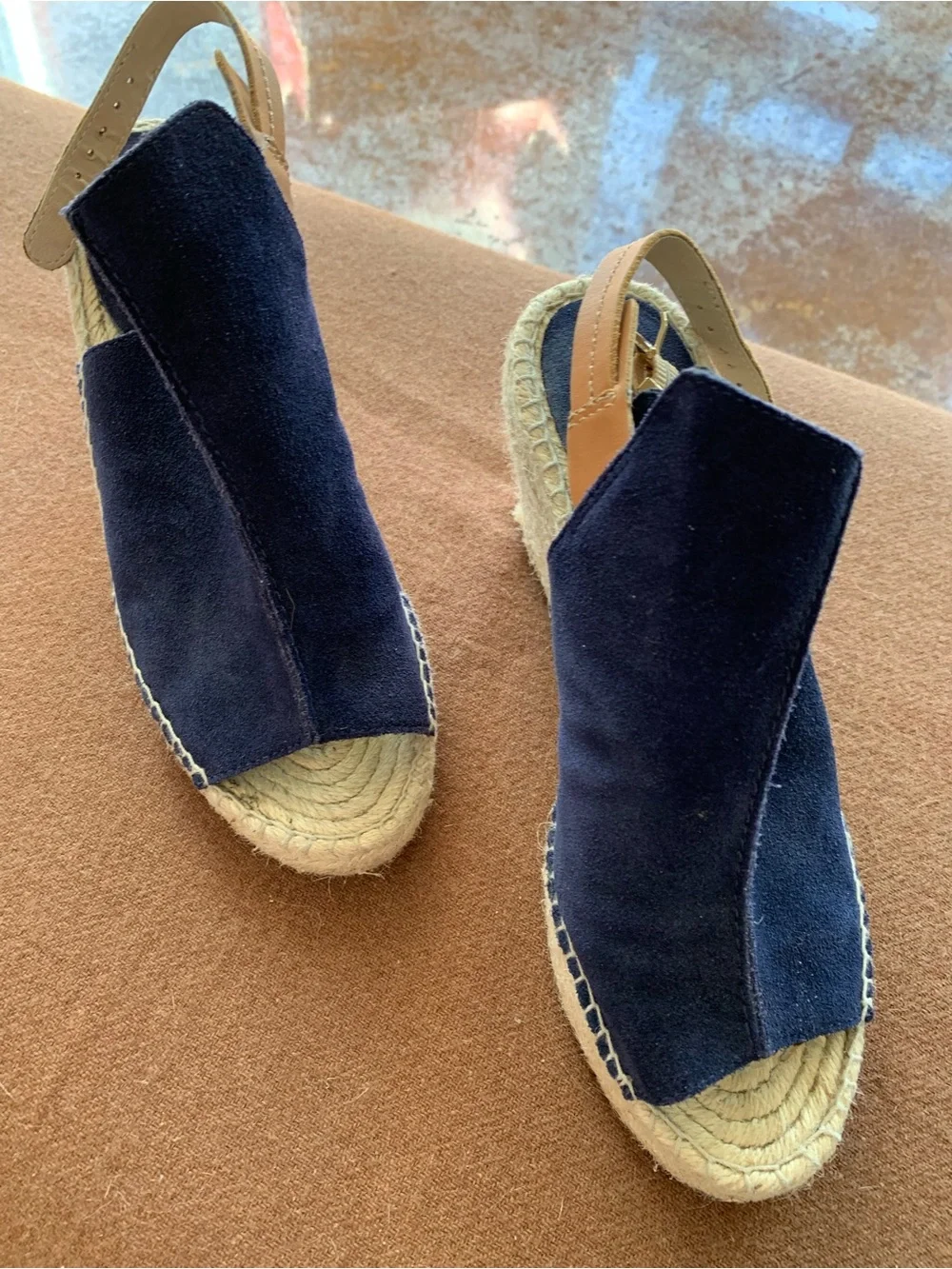 Seychelles Navy Suede Espadrille Wedge Slingbacks EUC 8.5 - Picture 2 of 7